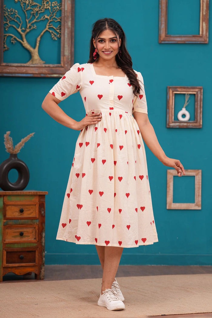 Ethnic Motifs Heart Printed Tiered Fit & Flare Ethnic Dress