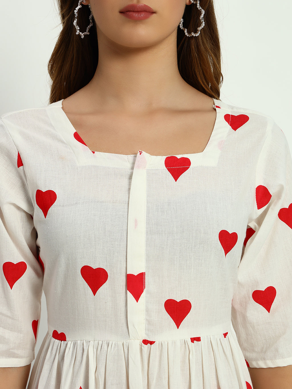 Ethnic Motifs Heart Printed Tiered Fit & Flare Ethnic Dress