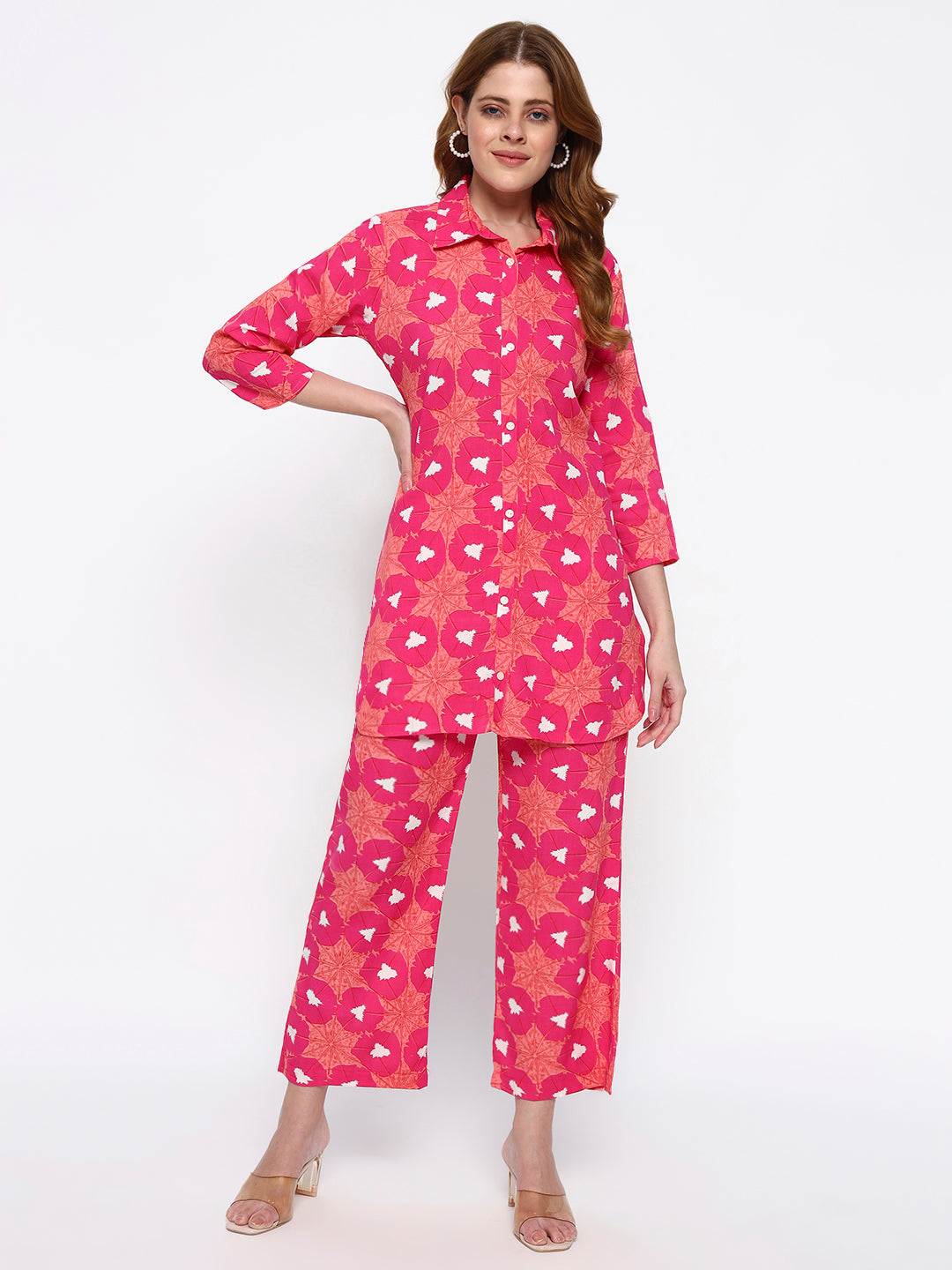 Red Floral Printed Cotton Blend Co-Ord Set