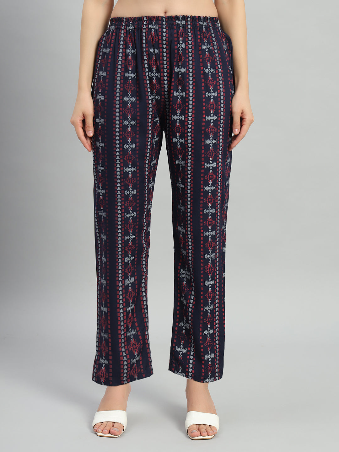 Blue Printed Cotton Blend A-line Suit Set