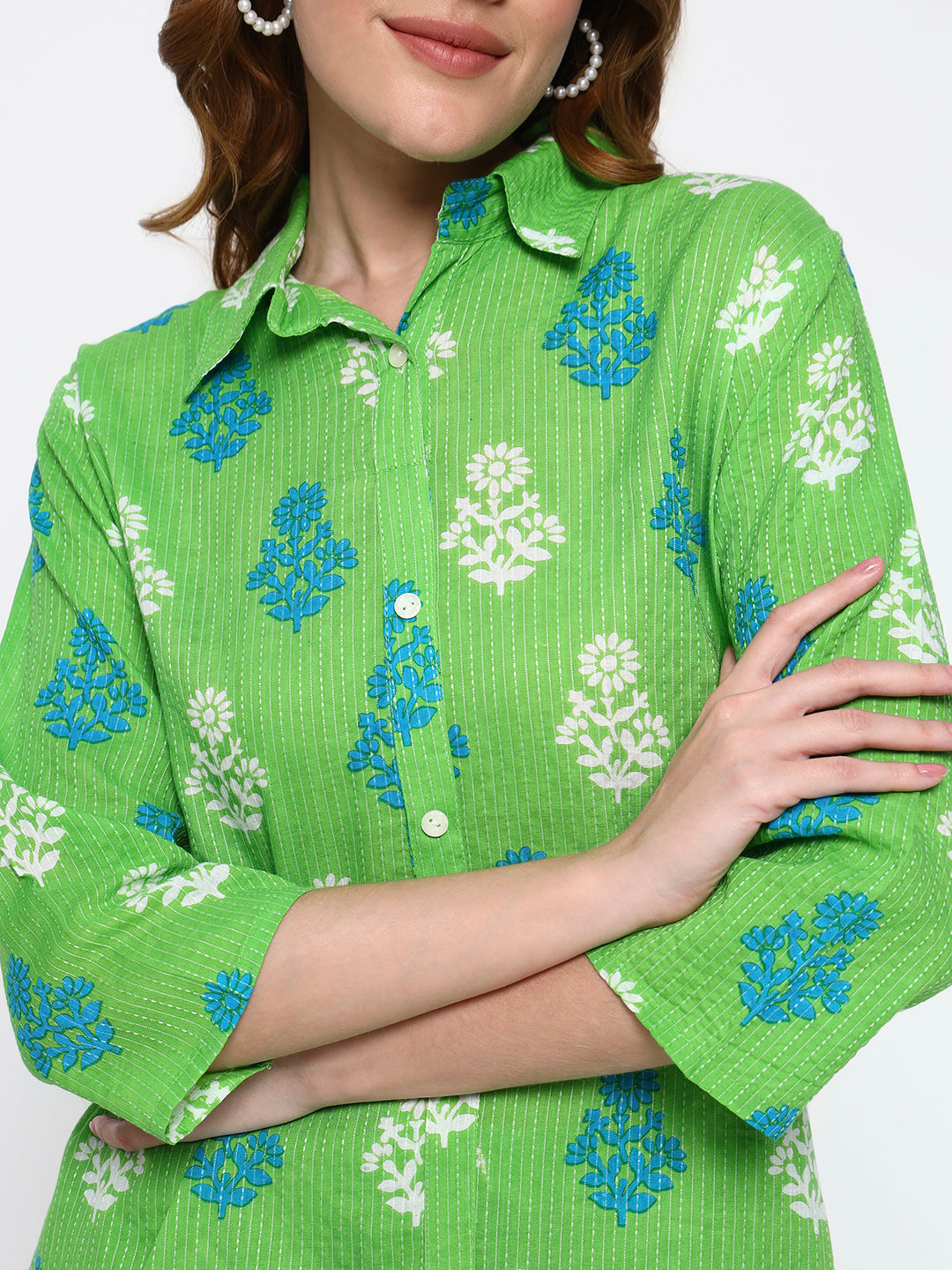 Green Printed on cotton Katha fabric Co-Ord Set