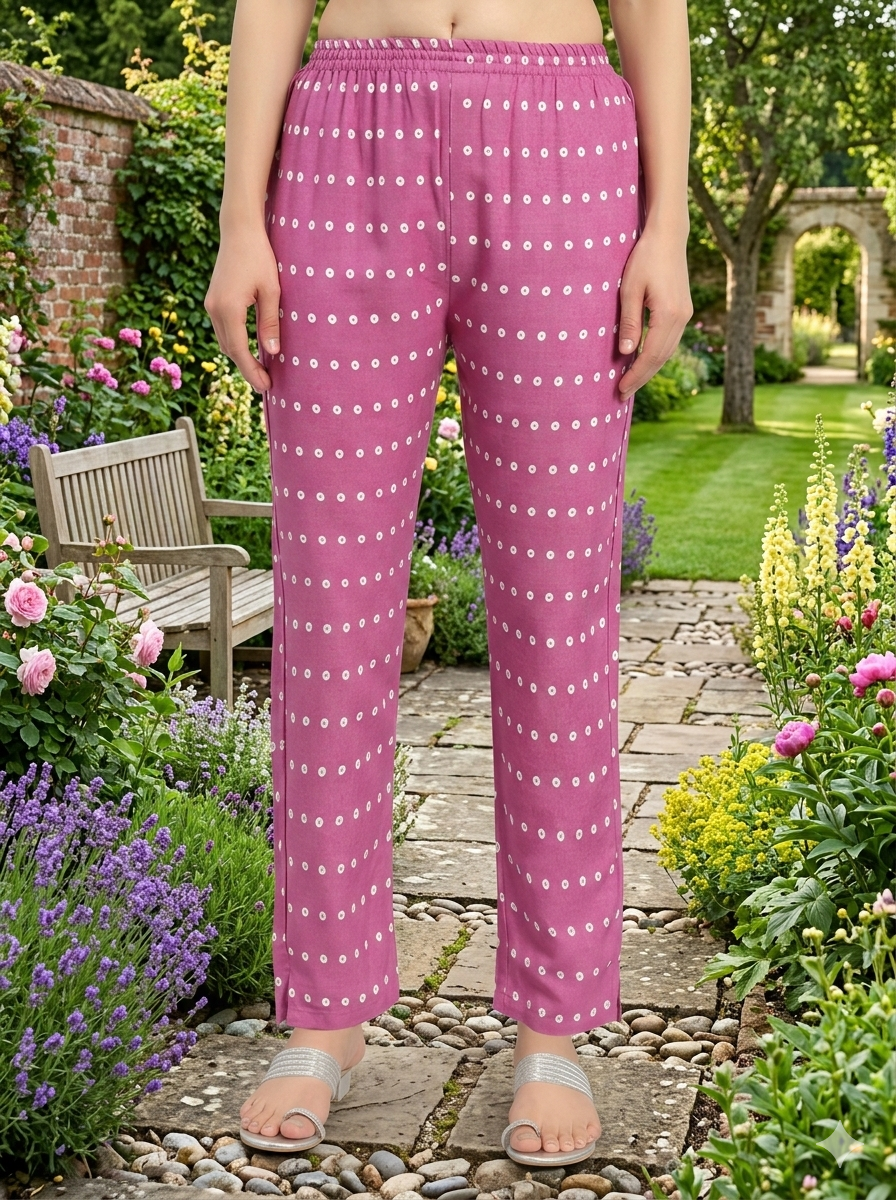 Pink Printed Cotton Blend Straight Kurta Pant Set