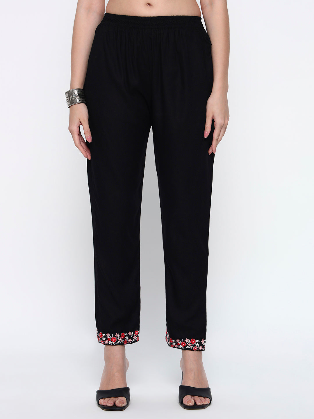 Black Embroidery Cotton Blend Straight Kurta Pant Dupatta Set