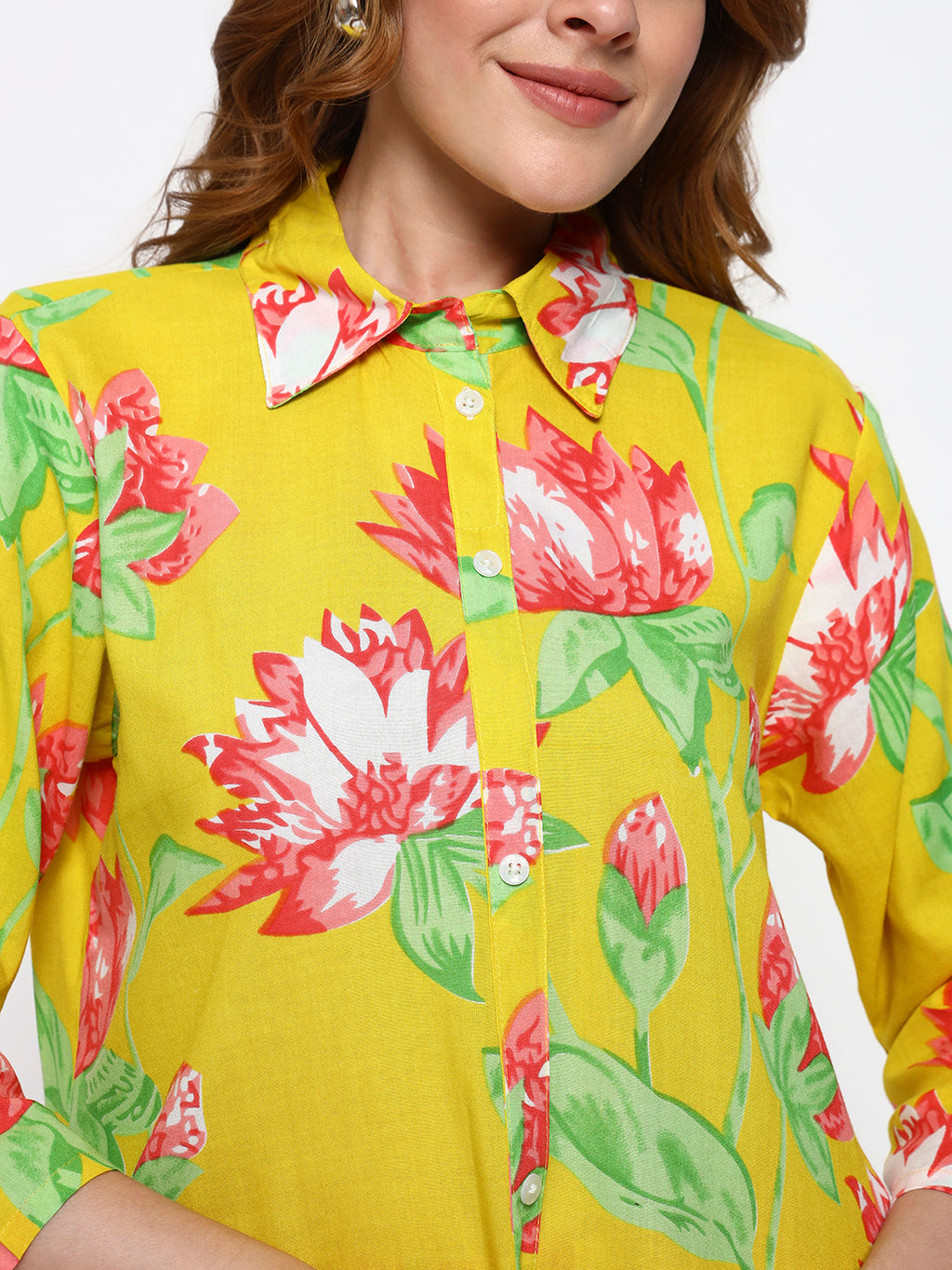 Yellow Floral Printed Cotton Blend Co-Ord Set (Copy)