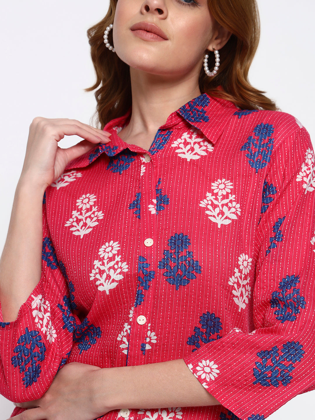 Pink Printed on cotton Katha fabric Co-Ord Set