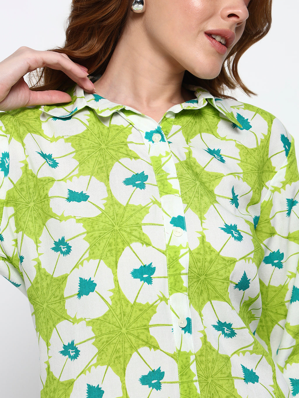 Green Floral Printed Cotton Blend Co-Ord Set (Copy)