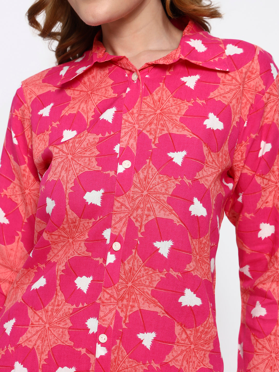 Red Floral Printed Cotton Blend Co-Ord Set