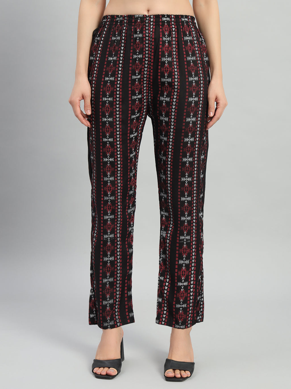 Black Printed Cotton Blend A-line Suit Set