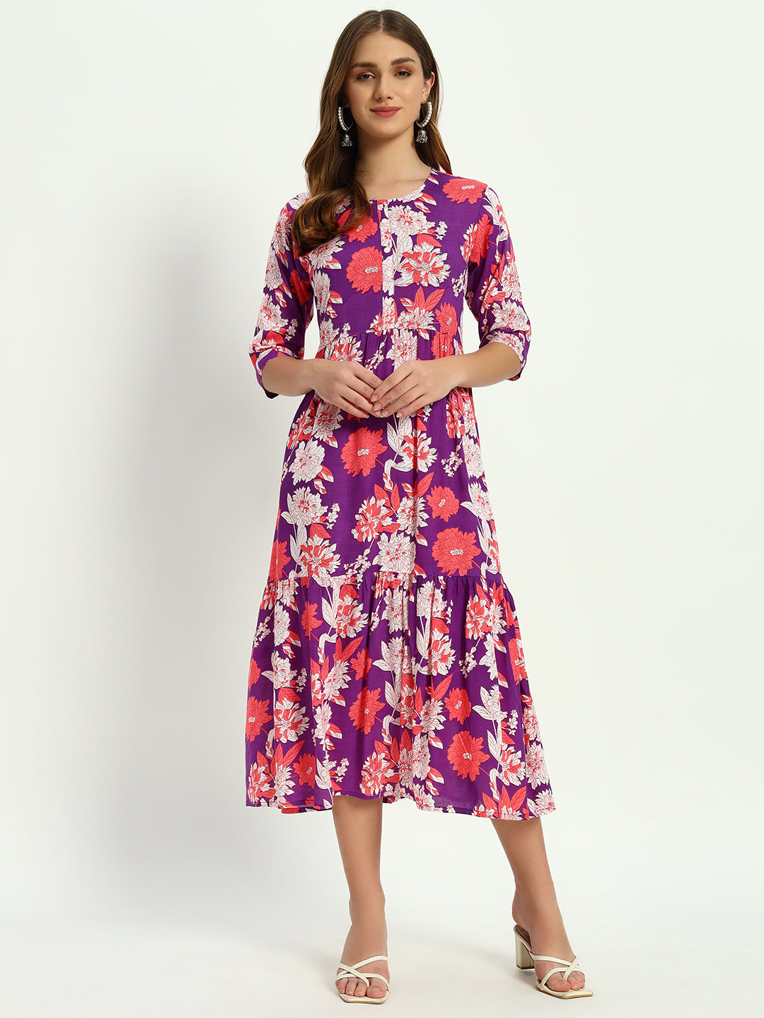 Ethnic Motifs Printed Tiered Fit & Flare Ethnic Dress