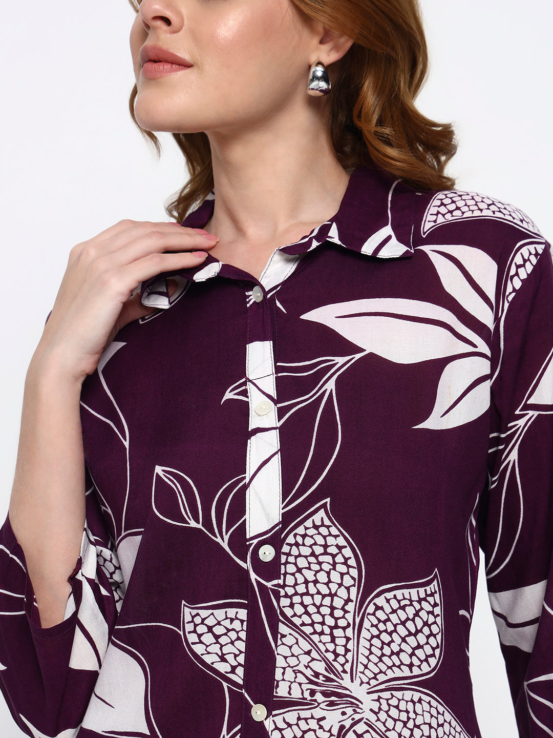 Purple Floral Printed Cotton Blend Co-Ord Set