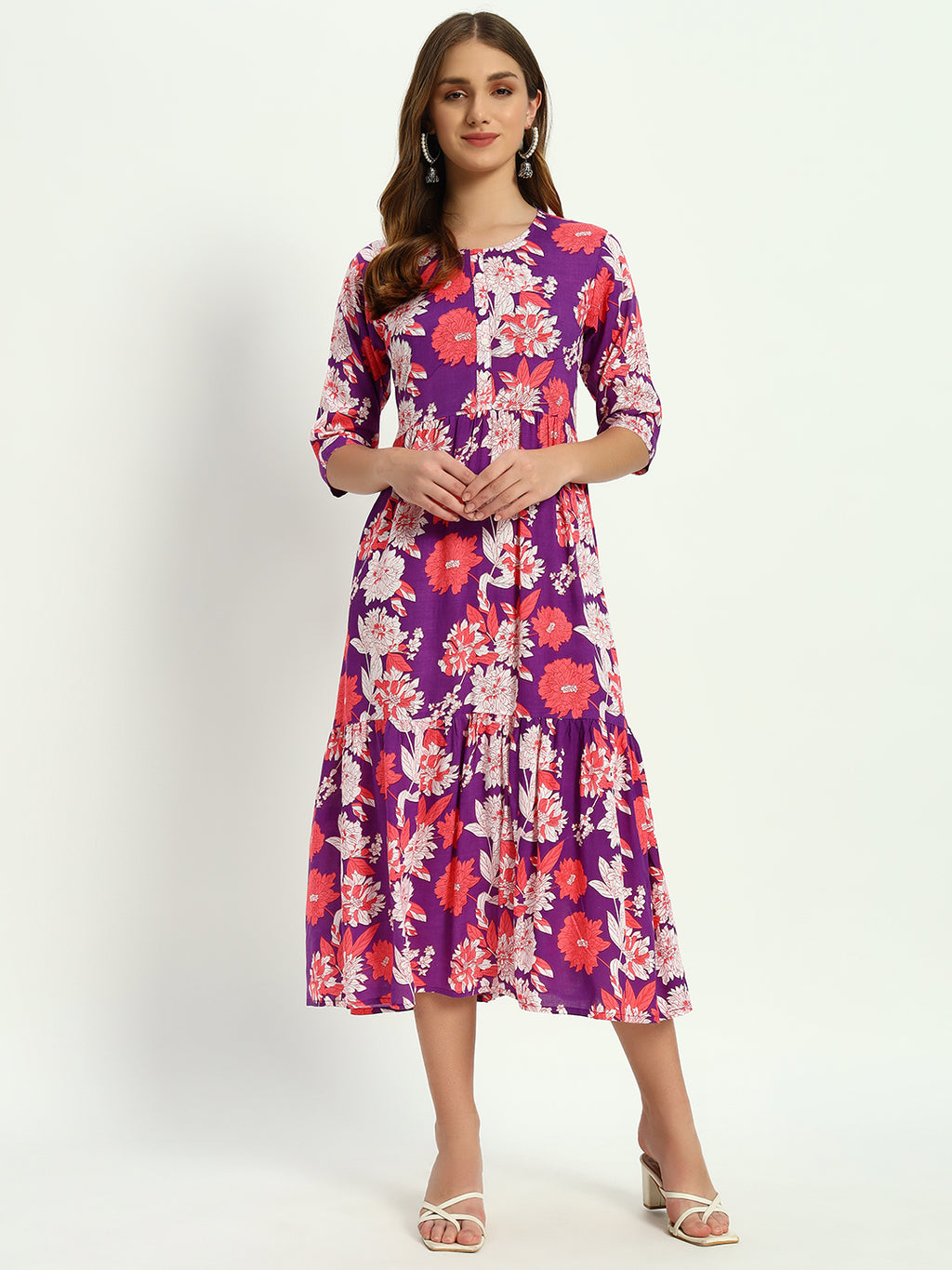 Ethnic Motifs Printed Tiered Fit & Flare Ethnic Dress