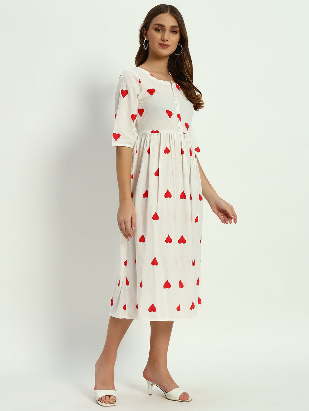 Ethnic Motifs Heart Printed Tiered Fit & Flare Ethnic Dress