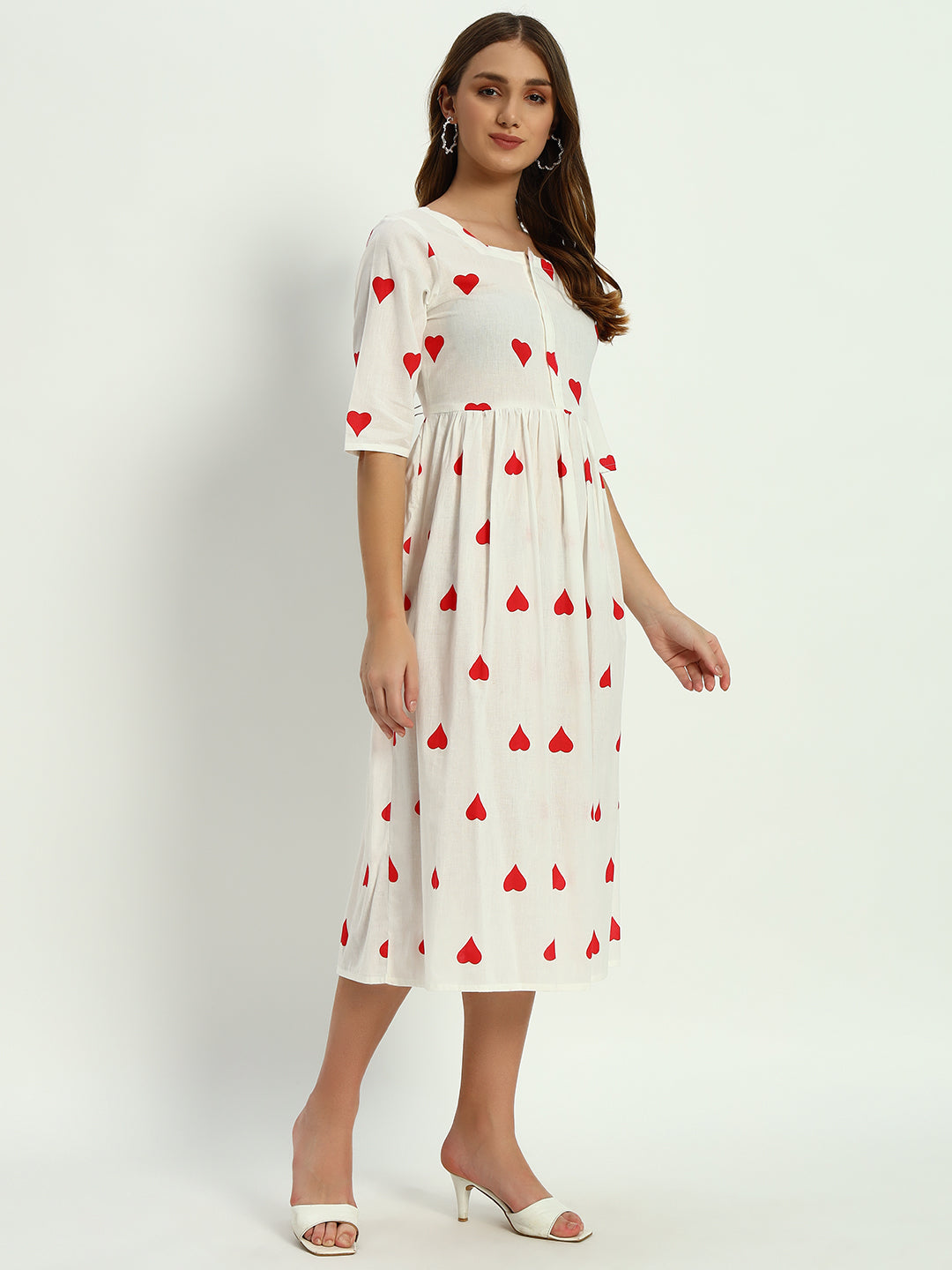 Ethnic Motifs Heart Printed Tiered Fit & Flare Ethnic Dress