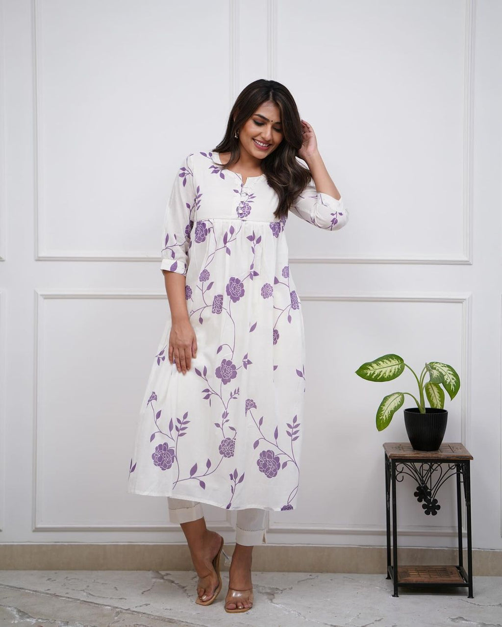 Ethnic Motifs Floral Printed Tiered Fit & Flare Ethnic Dress