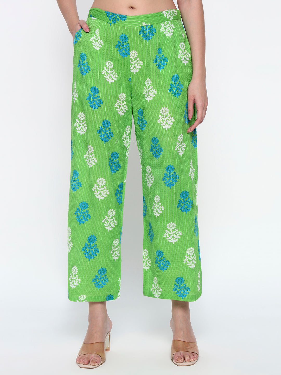 Green Printed on cotton Katha fabric Co-Ord Set