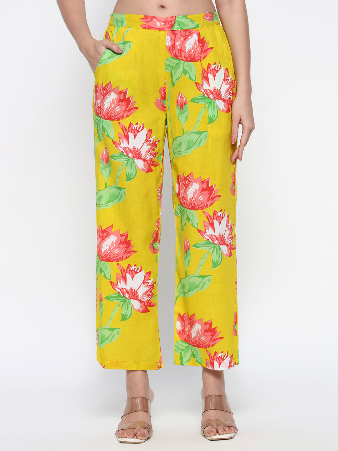 Yellow Floral Printed Cotton Blend Co-Ord Set (Copy)
