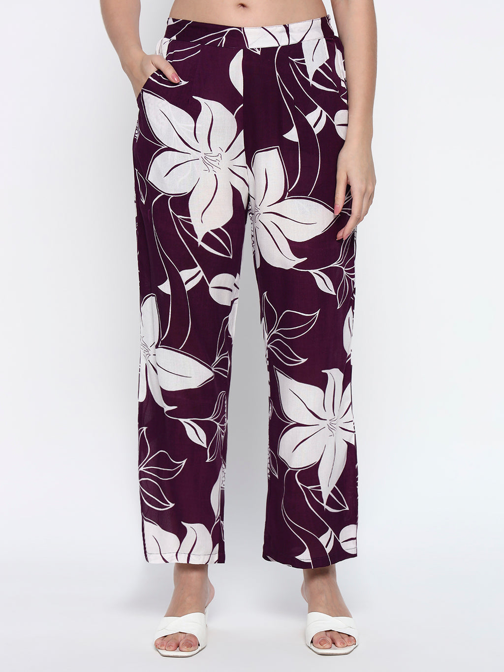 Purple Floral Printed Cotton Blend Co-Ord Set