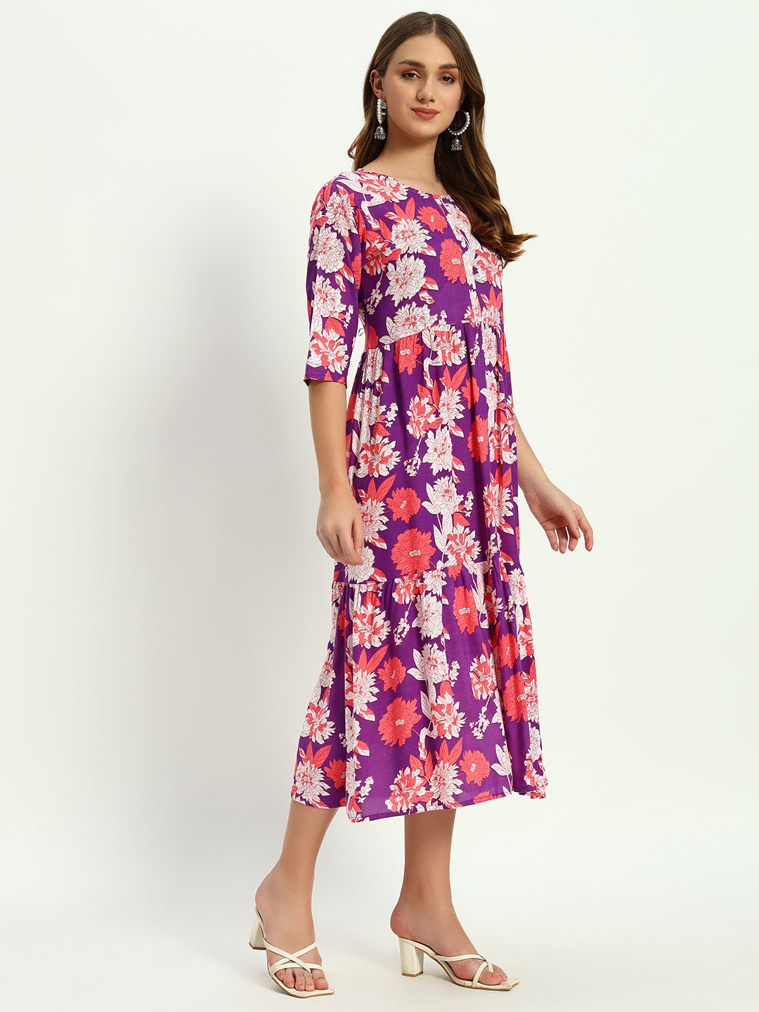 Ethnic Motifs Printed Tiered Fit & Flare Ethnic Dress