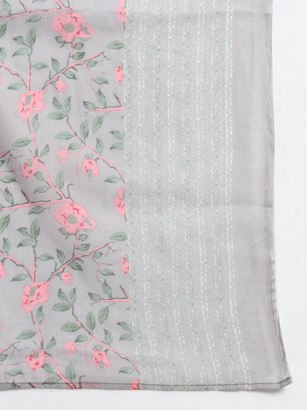 Grey Embroidery Cotton Blend Straight Kurta Pant Dupatta Set