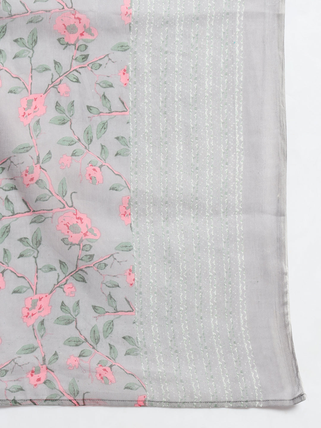 Grey Embroidery Cotton Blend Straight Kurta Pant Dupatta Set