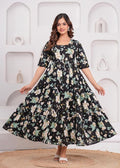 Black Ethnic Motifs Floral Printed Tiered Fit & Flare Ethnic Dress (Copy)