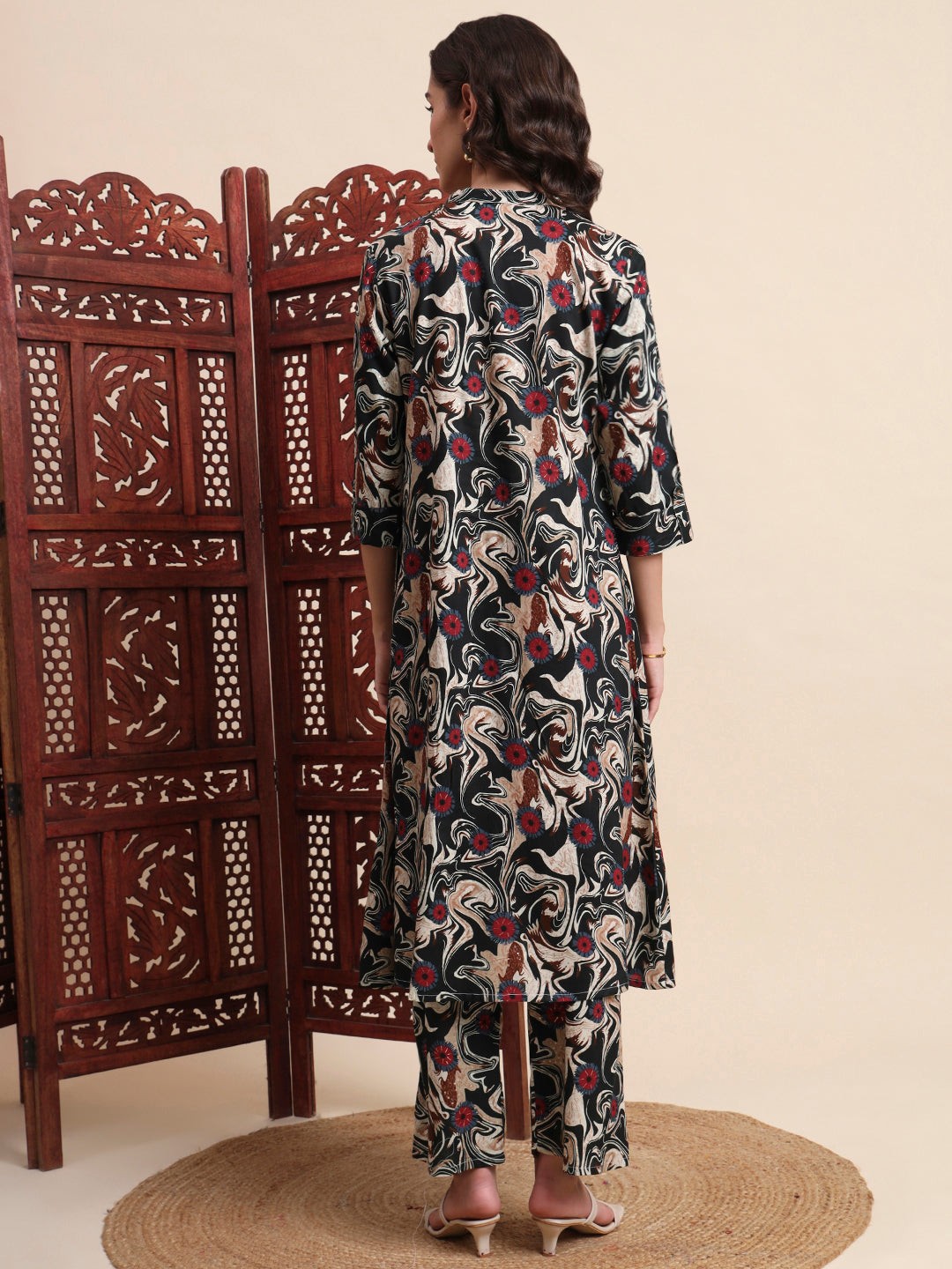 Green Rayon Foil Printed A-Line Kurta Pant Set