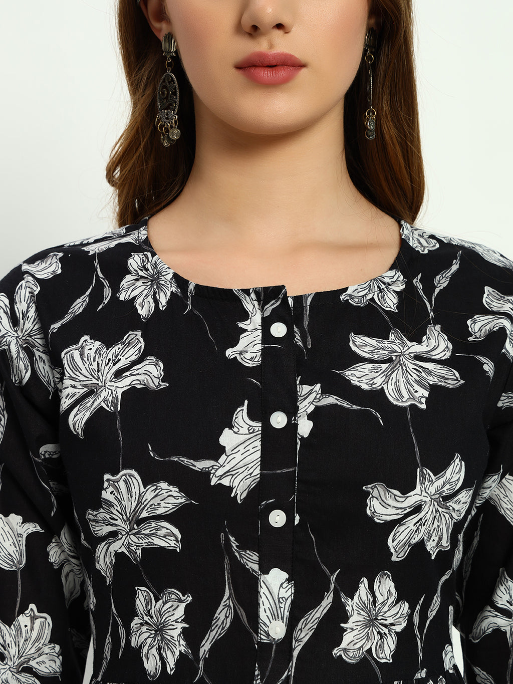 Ethnic Motifs Floral Printed Tiered Fit & Flare Ethnic Dress