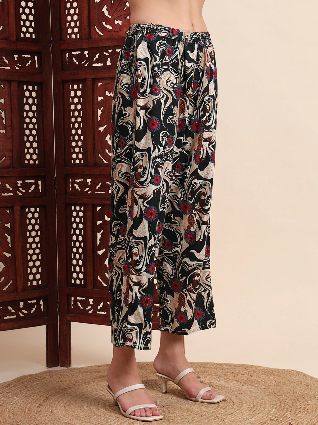 Green Rayon Foil Printed A-Line Kurta Pant Set