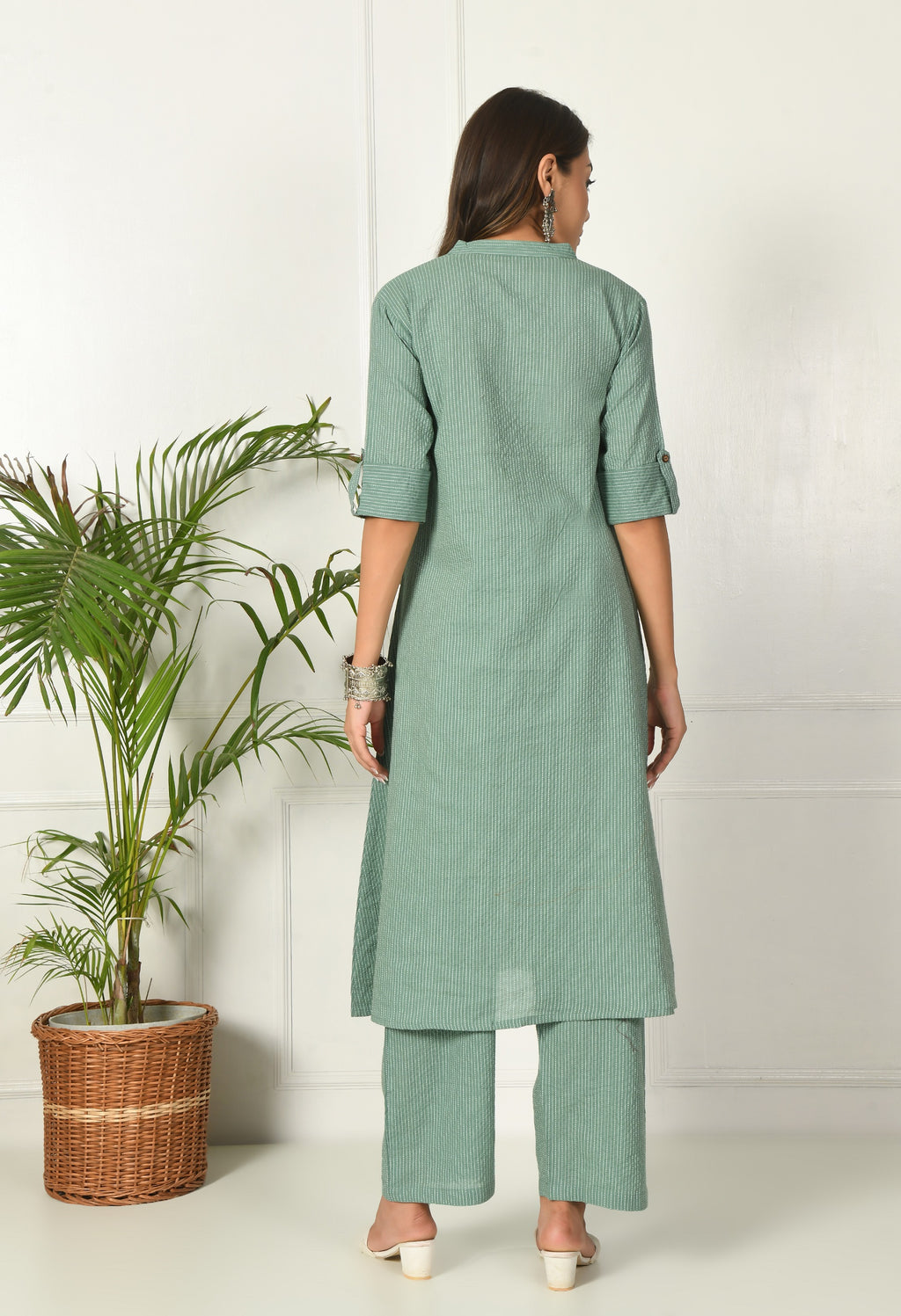 Green Solid cotton Katha fabric A-Line Kurta Pant Set (Copy)