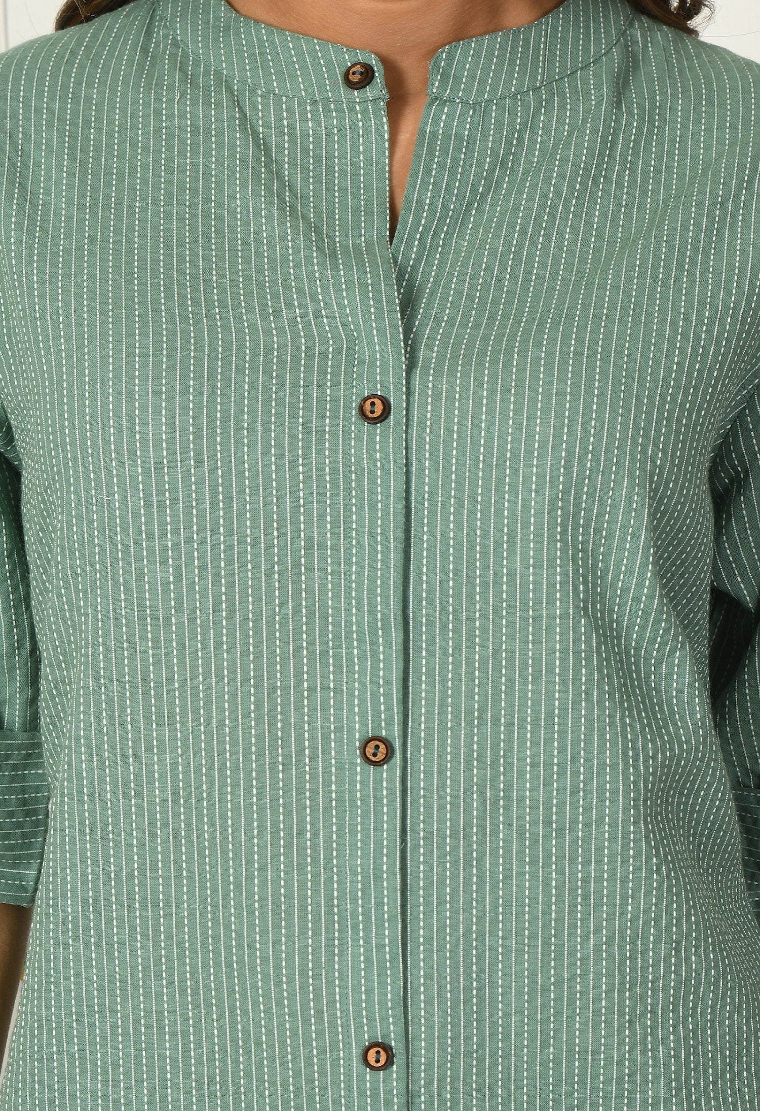 Green Solid cotton Katha fabric A-Line Kurta Pant Set (Copy)