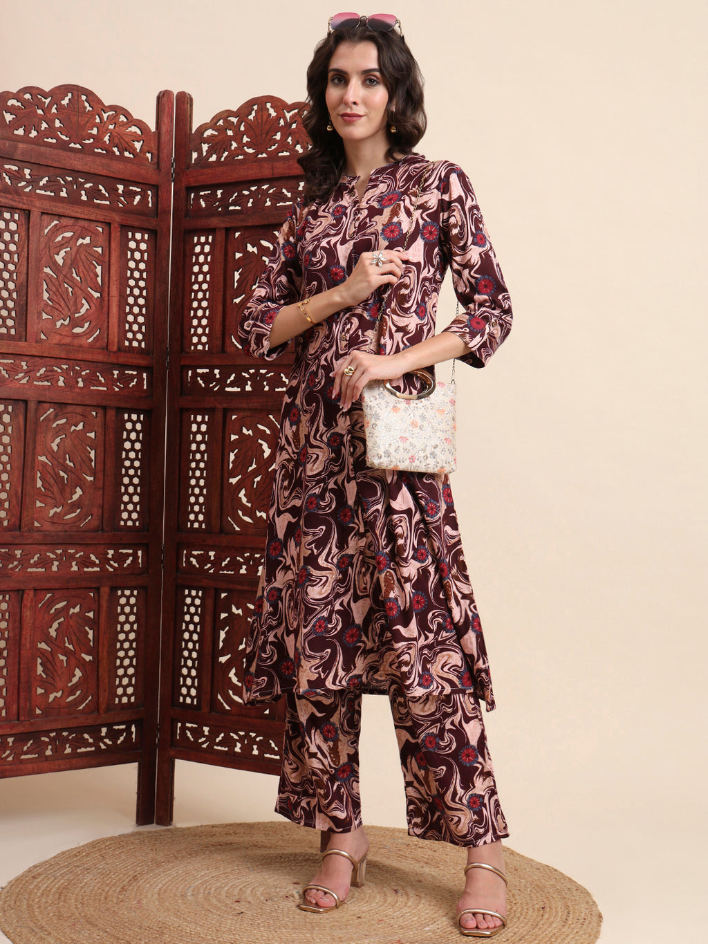 Maroon Rayon Foil Printed A-Line Kurta Pant Set (Copy)