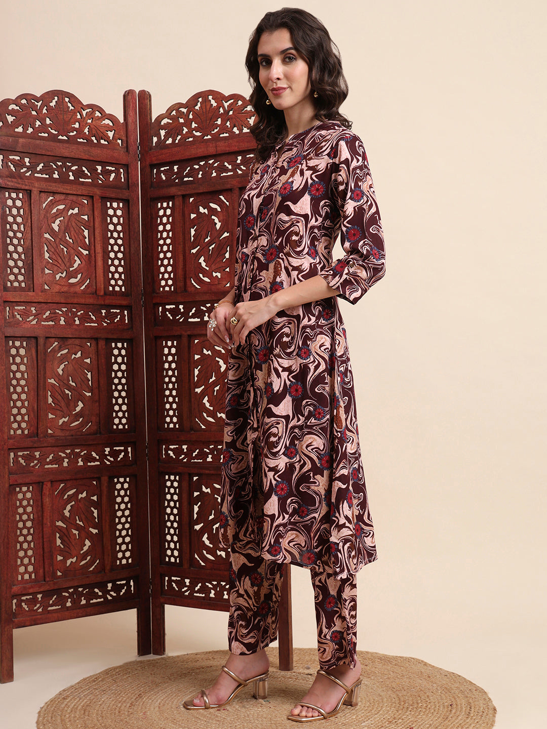 Maroon Rayon Foil Printed A-Line Kurta Pant Set (Copy)