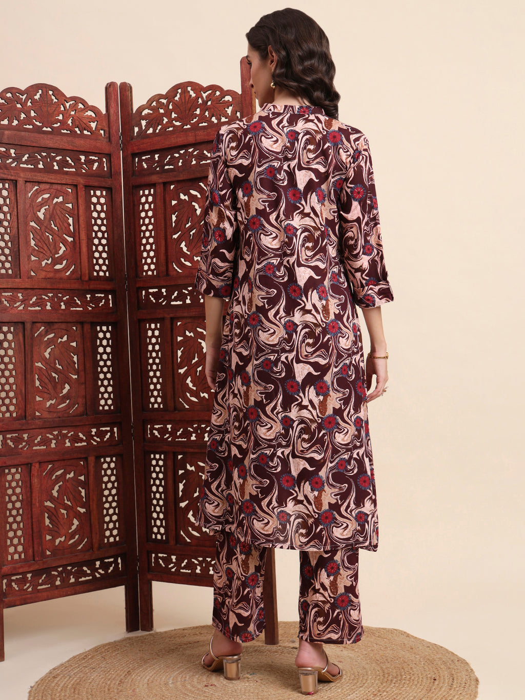 Maroon Rayon Foil Printed A-Line Kurta Pant Set (Copy)