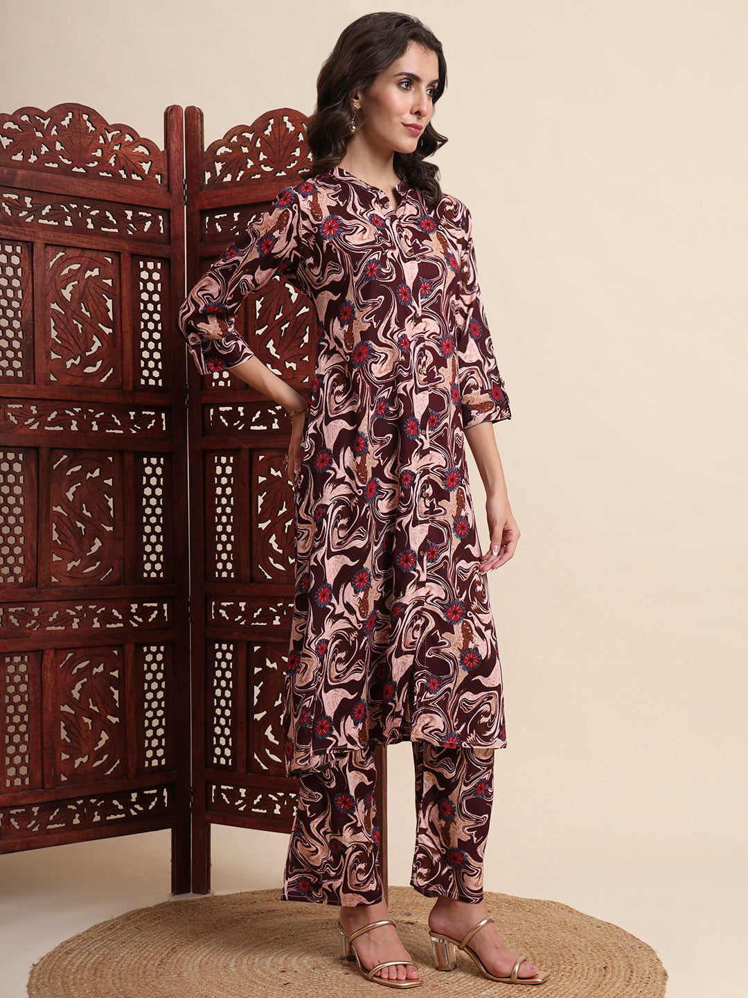 Maroon Rayon Foil Printed A-Line Kurta Pant Set (Copy)