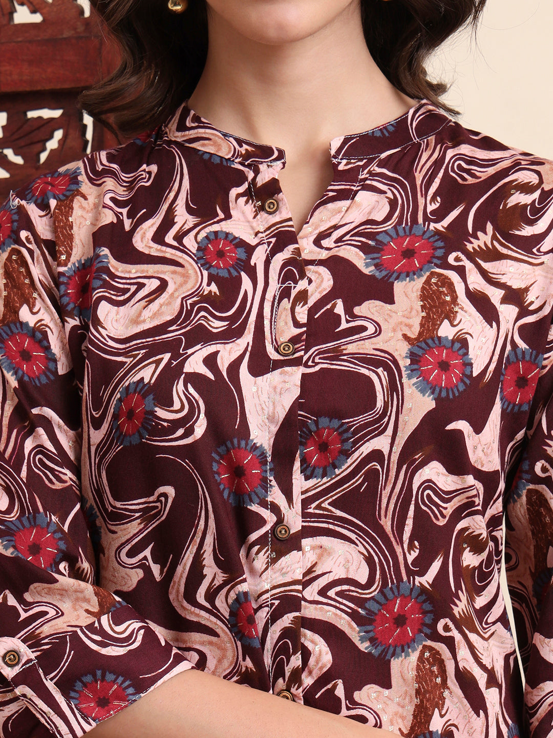 Maroon Rayon Foil Printed A-Line Kurta Pant Set (Copy)