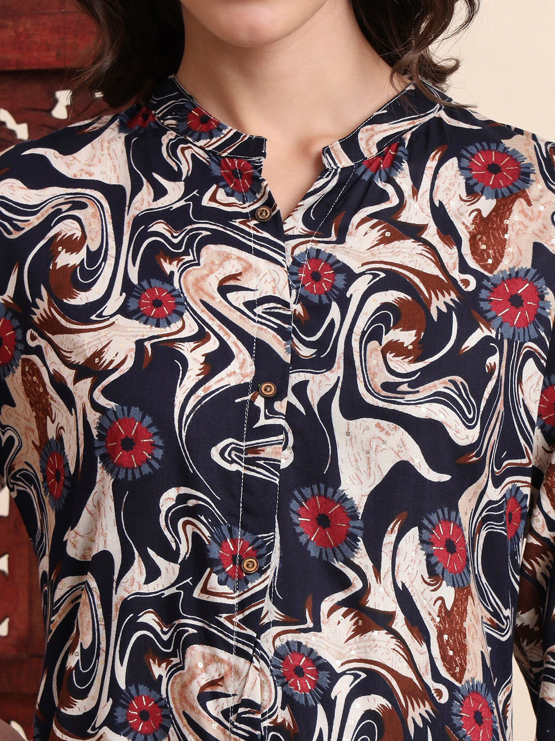 Black Rayon Foil Printed A-Line Kurta Pant Set