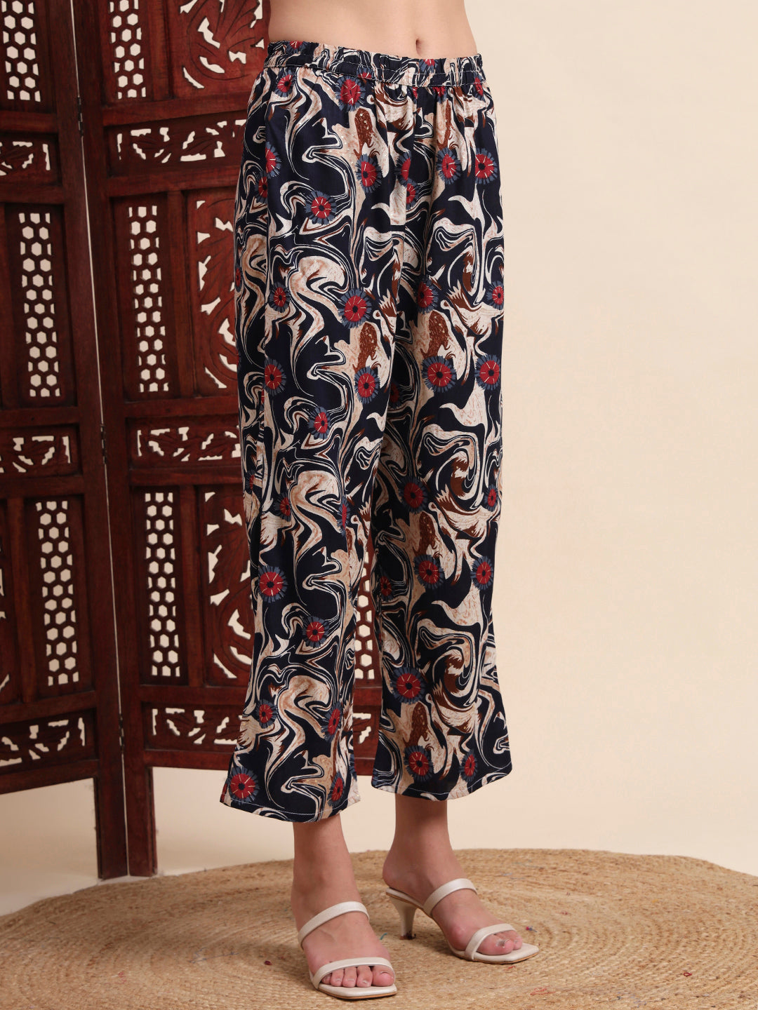 Black Rayon Foil Printed A-Line Kurta Pant Set