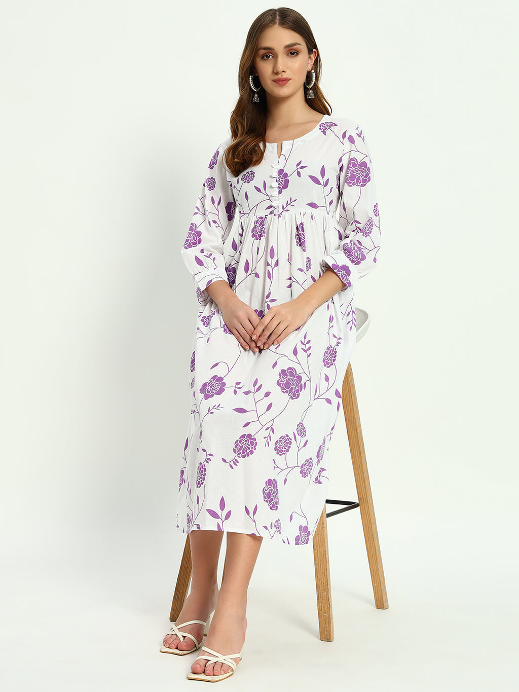 Ethnic Motifs Floral Printed Tiered Fit & Flare Ethnic Dress