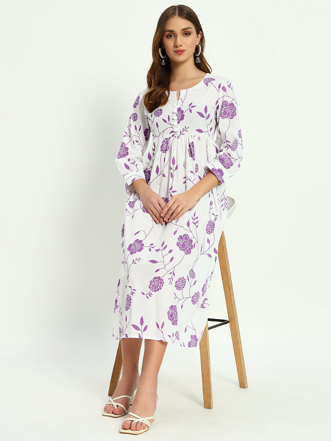 Ethnic Motifs Floral Printed Tiered Fit & Flare Ethnic Dress