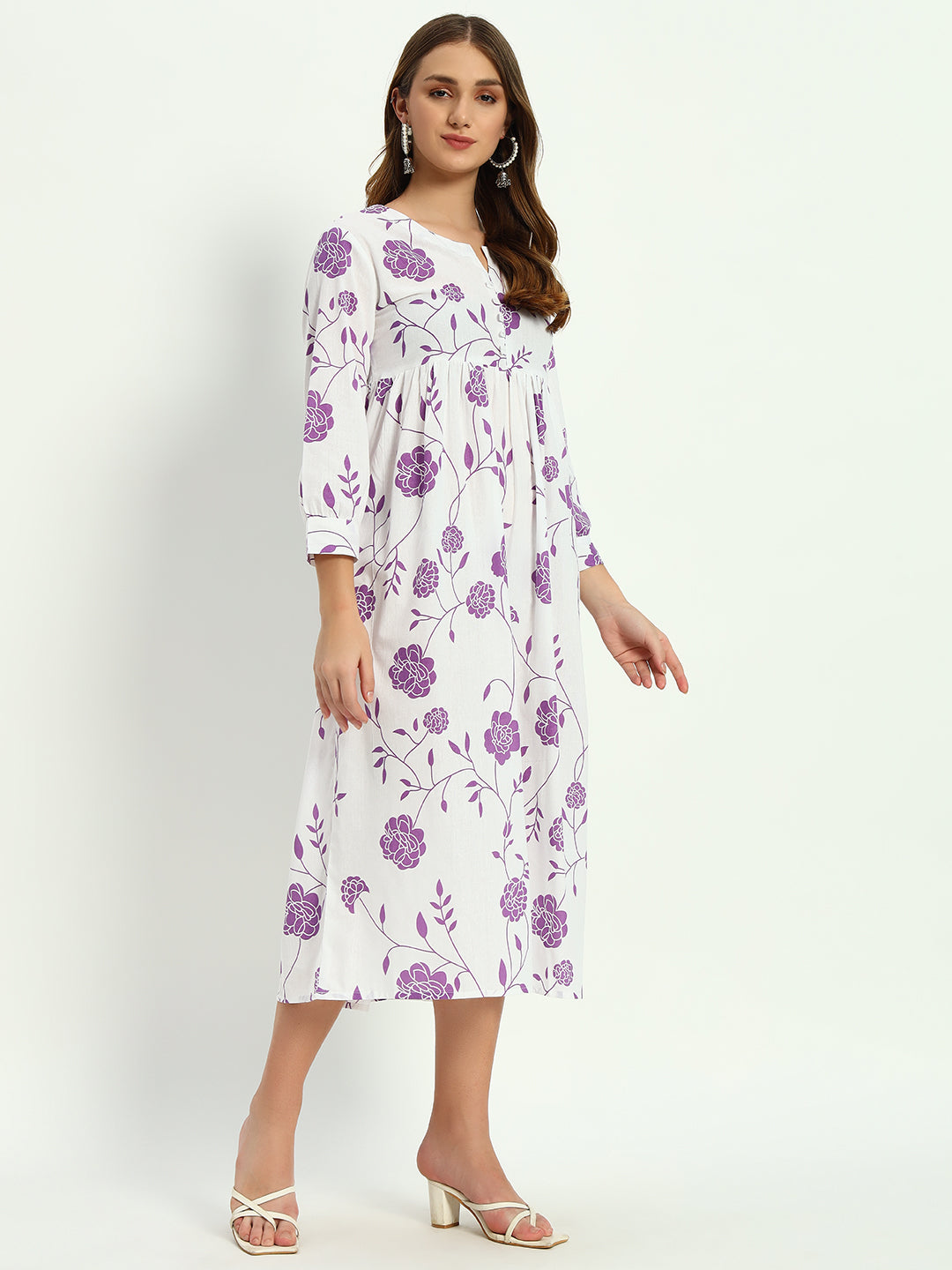 Ethnic Motifs Floral Printed Tiered Fit & Flare Ethnic Dress