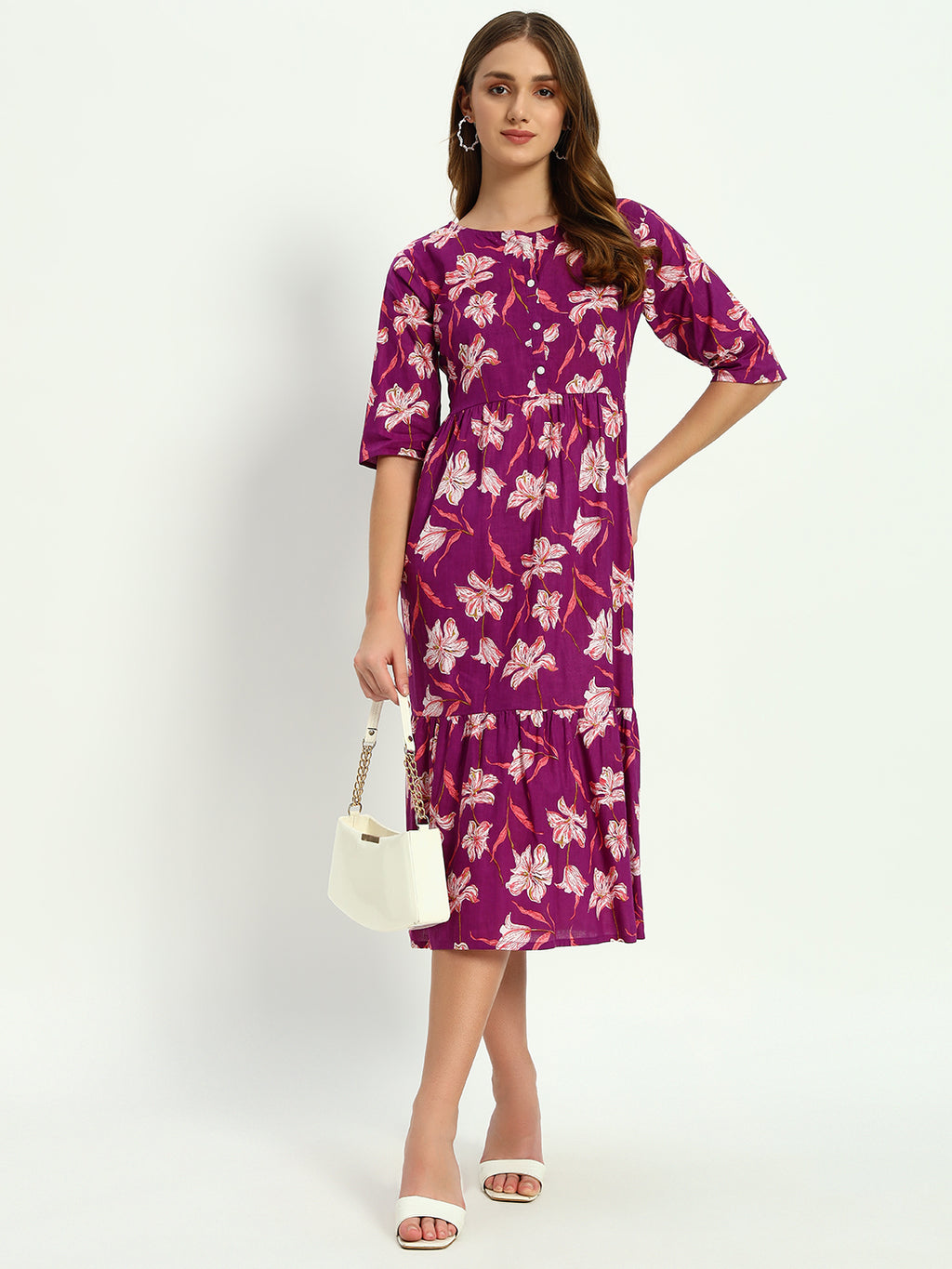 Ethnic Motifs Floral Printed Tiered Fit & Flare Ethnic Dress