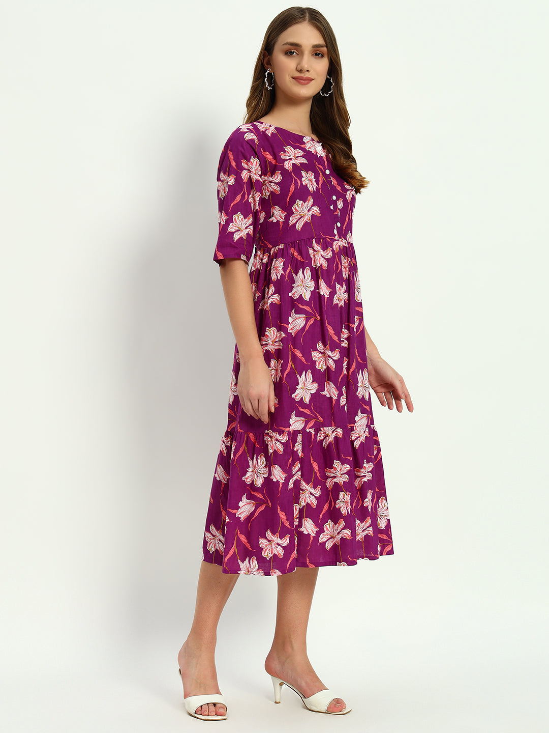 Ethnic Motifs Floral Printed Tiered Fit & Flare Ethnic Dress
