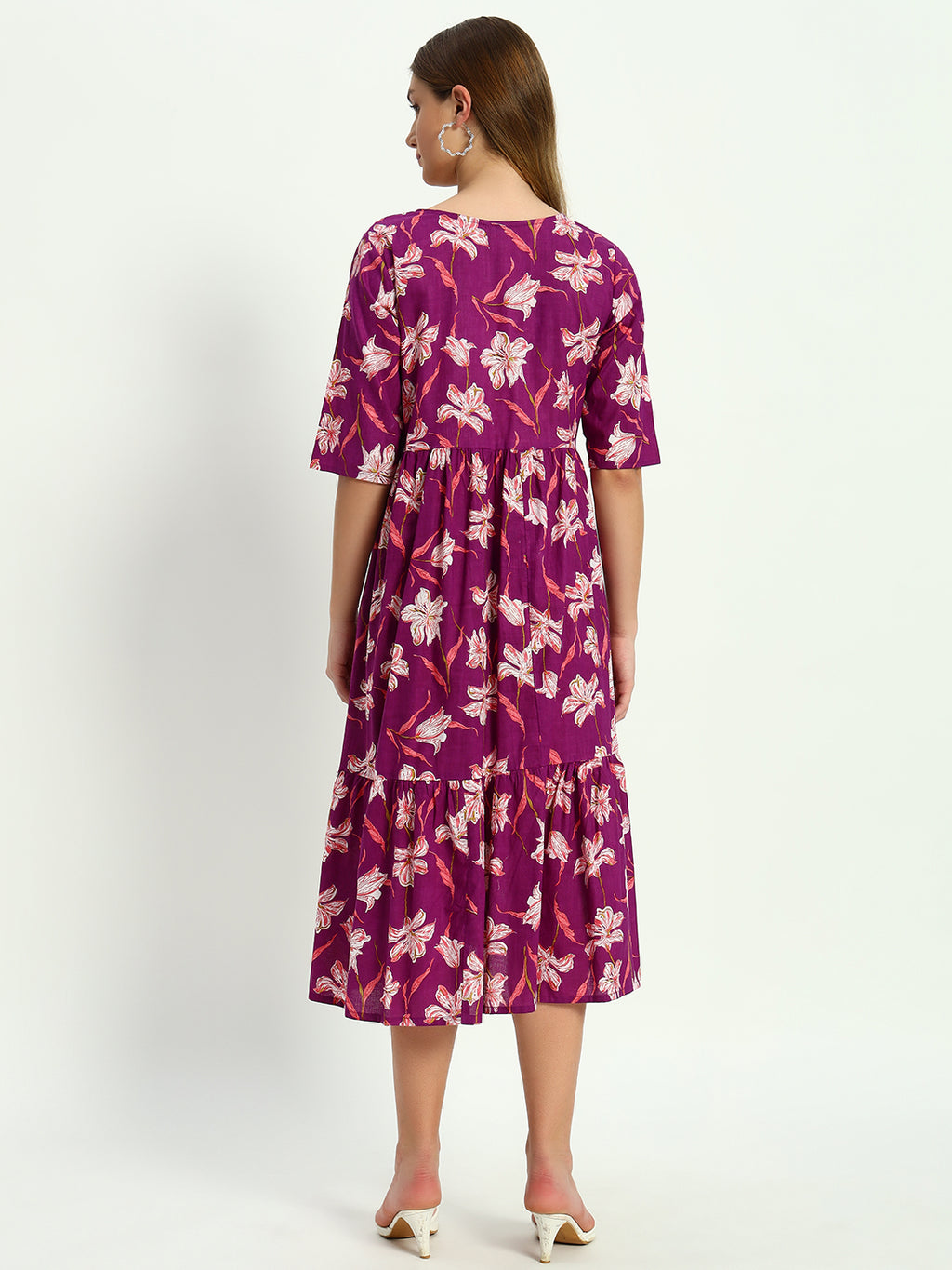 Ethnic Motifs Floral Printed Tiered Fit & Flare Ethnic Dress