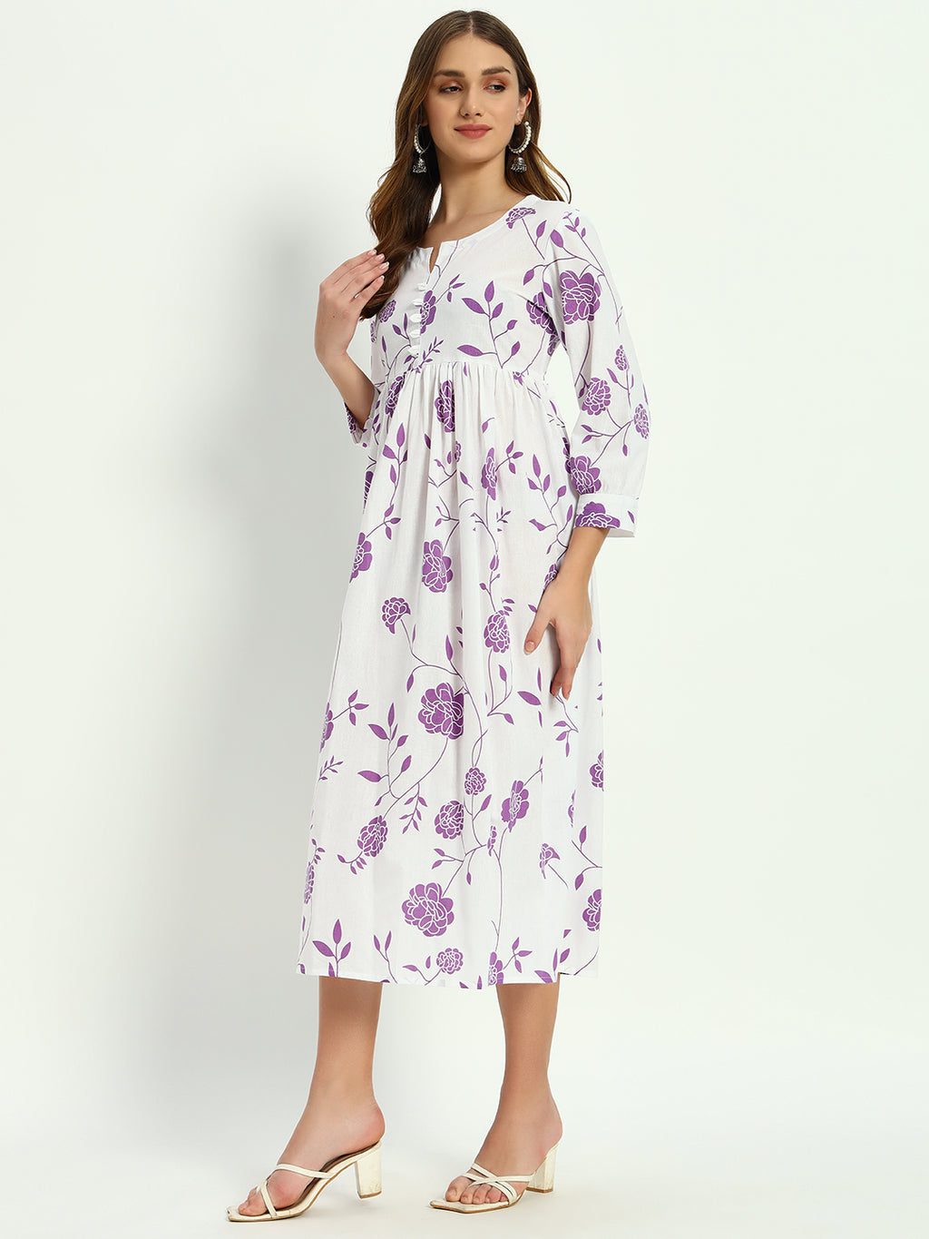 Ethnic Motifs Floral Printed Tiered Fit & Flare Ethnic Dress