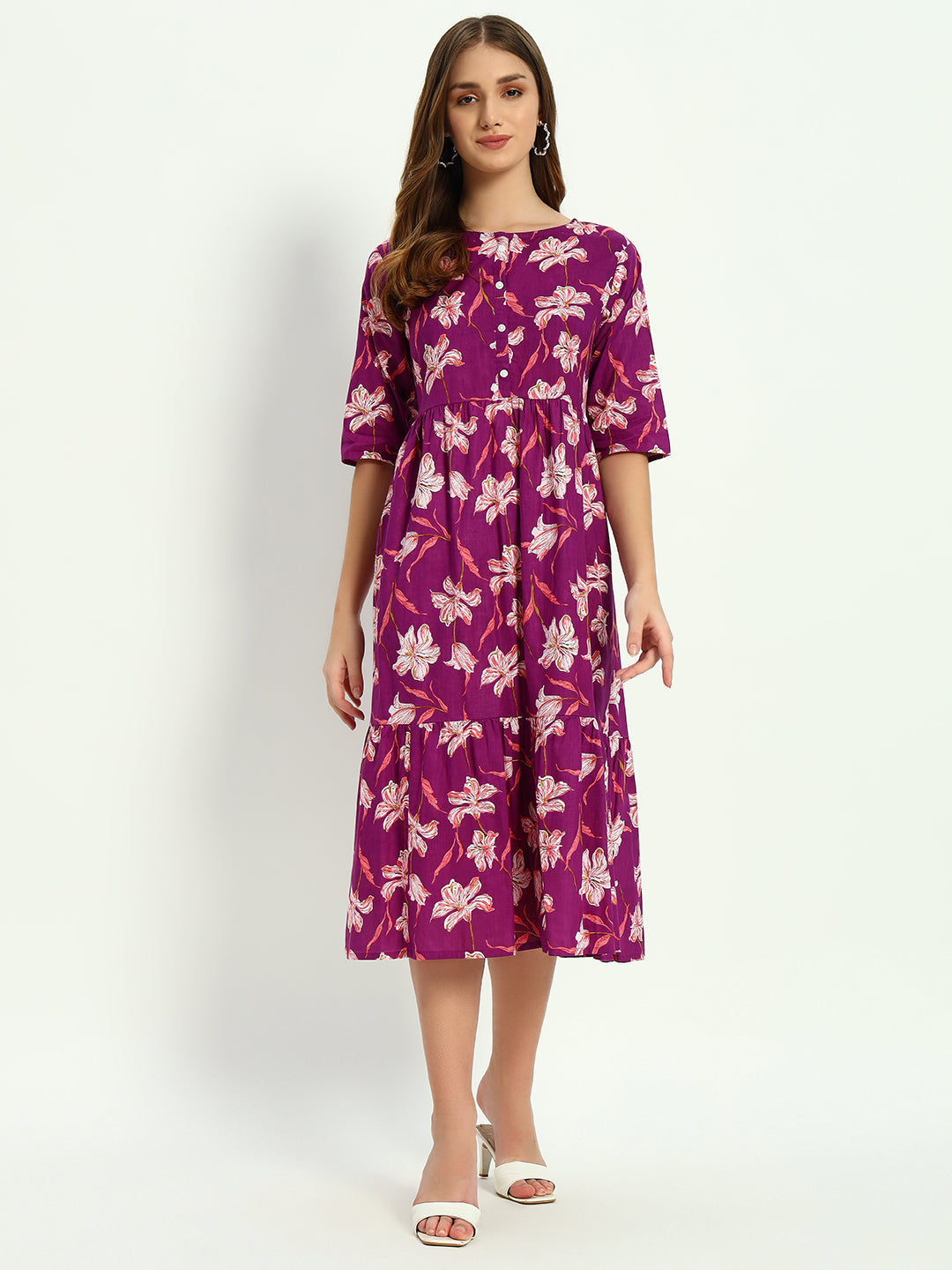 Ethnic Motifs Floral Printed Tiered Fit & Flare Ethnic Dress