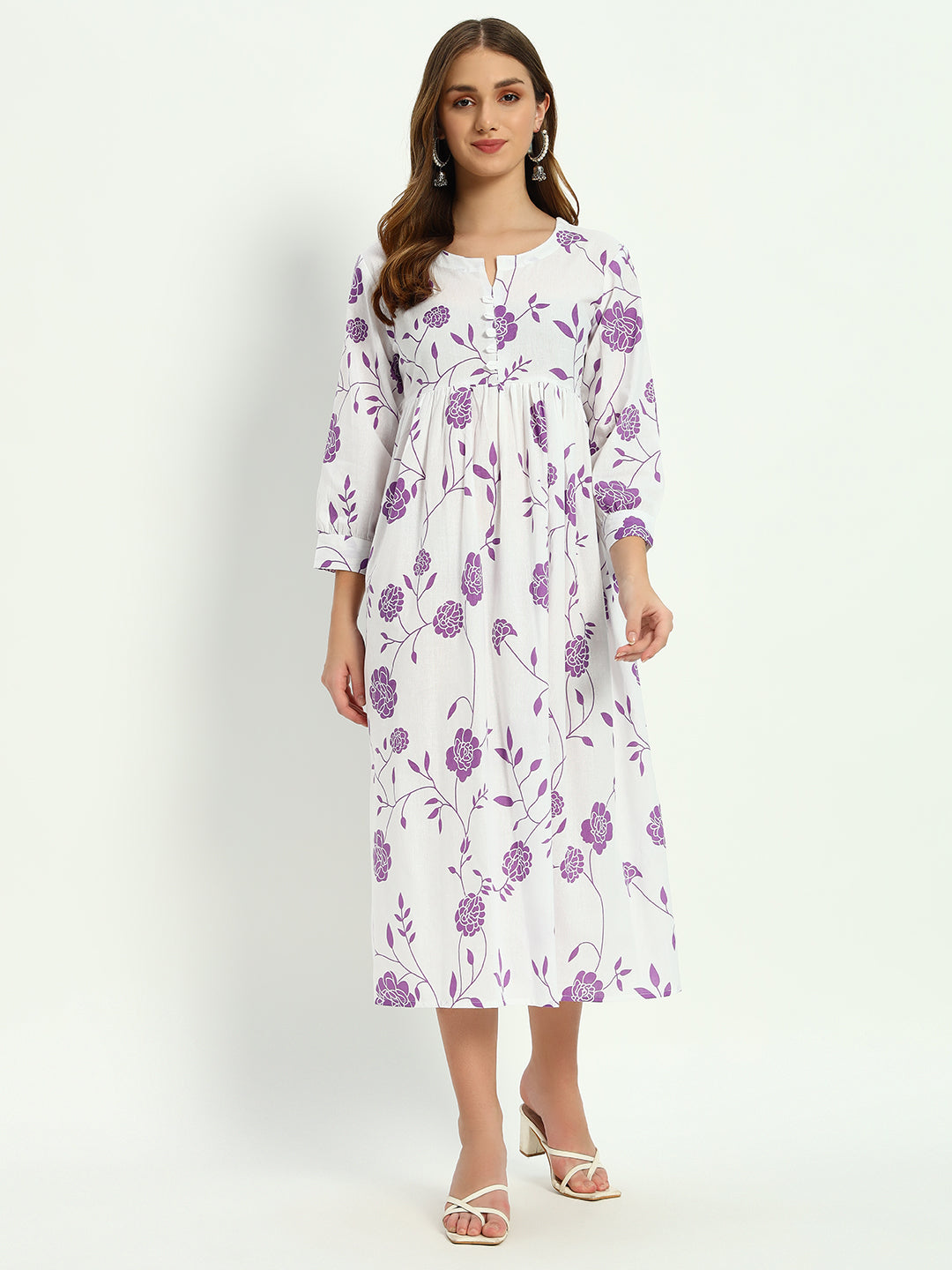 Ethnic Motifs Floral Printed Tiered Fit & Flare Ethnic Dress