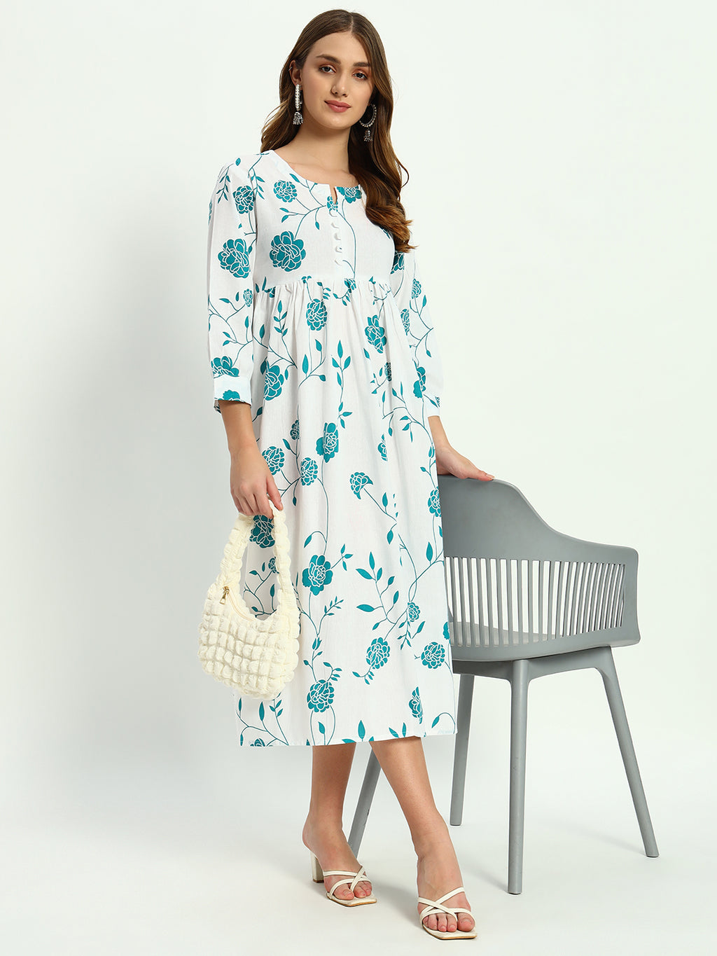 Ethnic Motifs Floral Printed Tiered Fit & Flare Ethnic Dress