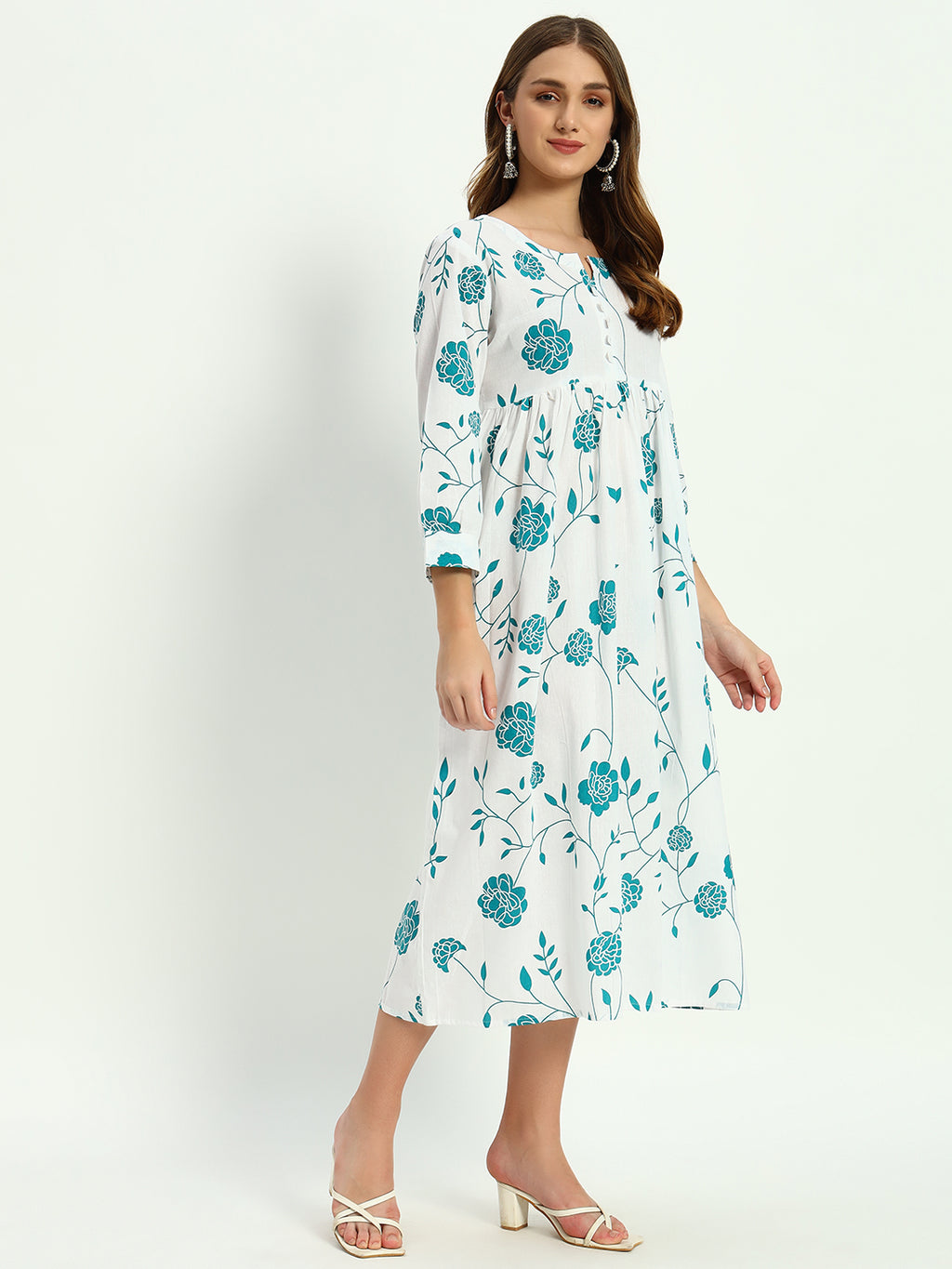 Ethnic Motifs Floral Printed Tiered Fit & Flare Ethnic Dress