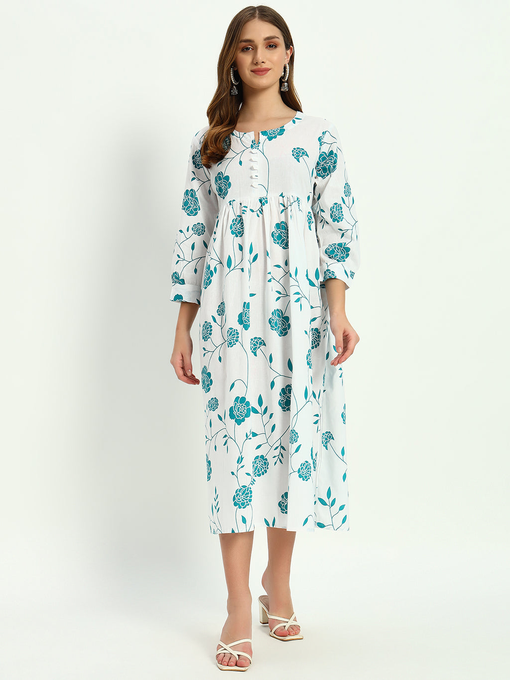 Ethnic Motifs Floral Printed Tiered Fit & Flare Ethnic Dress