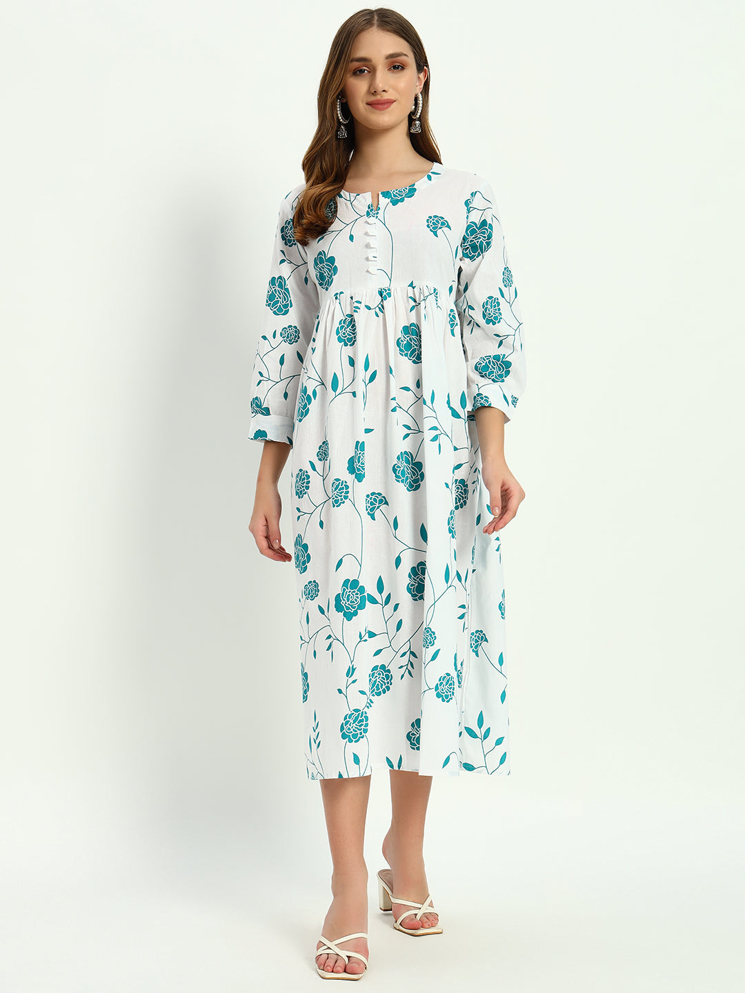 Ethnic Motifs Floral Printed Tiered Fit & Flare Ethnic Dress